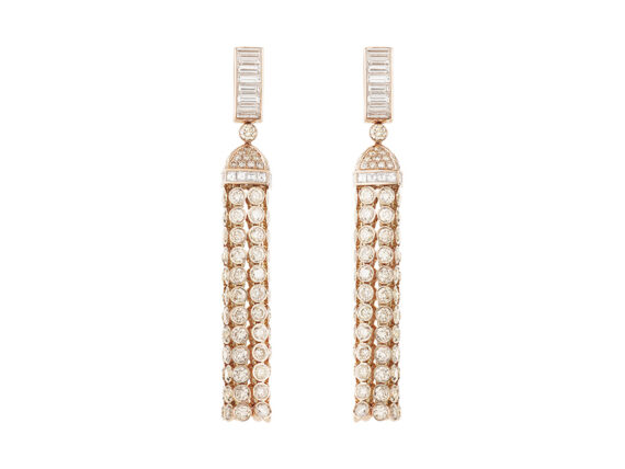 Boucheron - Pompon pendant earrings mounted on rose gold with diamonds 