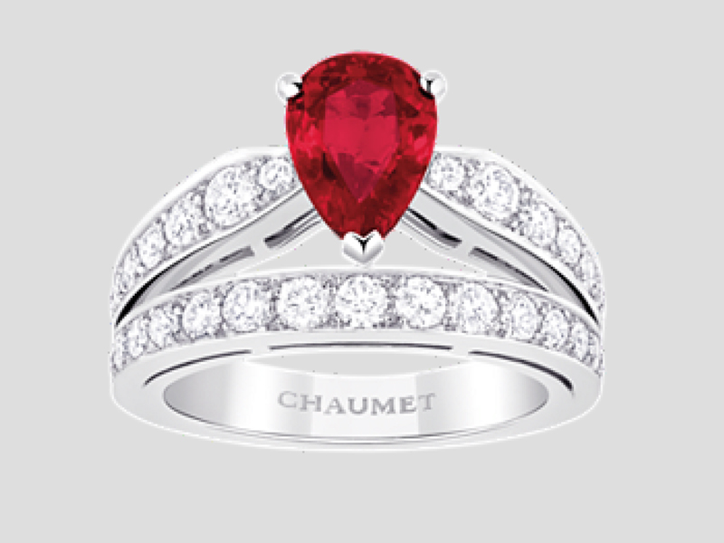 10- Chaumet: Diadème Joséphine The Ruby is a symbol of love and victory, happiness and passion. The Tiara ring inspired from Princess Josephine is made of platinum, brilliant cut diamonds and a pear-shape ruby worth 1 carat.