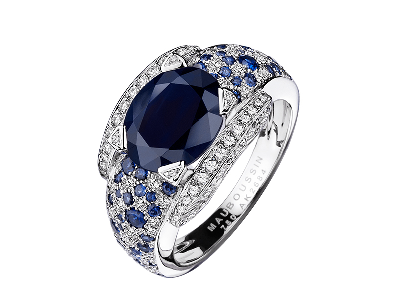 7- Mauboussin: Eternity and Elegance After diamonds, the sapphire is the most sold precious stone in the world. Evoking sincerity, happiness and loyalty the Mauboussin ring Eternity and Elegance set in white gold, blue sapphires and diamonds can be a choice of taste. (~ starting around 7'300 Euros)