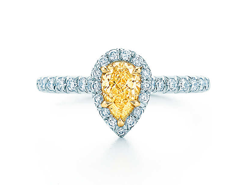 9- Tiffany & Co.: Tiffany Soleste The Tiffany Soleste is a pear shape yellow diamond mounted on white gold and paved brilliant cut diamond. (~ Starting at 11' 500 Euros)