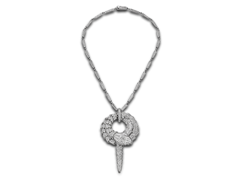 4-Bulgari A necklace from the Serpenti collection mounted on white gold 18 carats and paved with diamonds.
