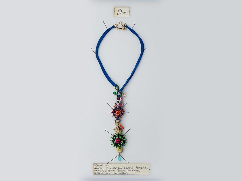 Dior Chardonus necklace black green and orange laquered petals leaves set on yellow gold with diamond or tanzanites, rubellite and spessartite garnet