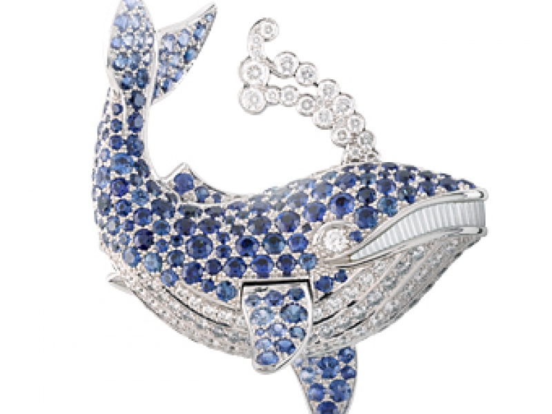  9- Van Cleef & Arpels Taken from the collection Les Voyages Extraordinaires, the blue whale or Baleine Blue Clip is mounted on white gold and different shades of blue sapphires and diamonds.