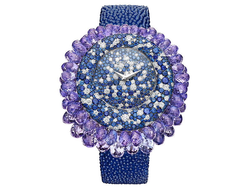 8- De Grisogono Grappoli watch set with purple tanzanites and blue sapphires