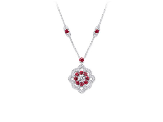 Graff Rosette Pendant set with diamonds and rubies