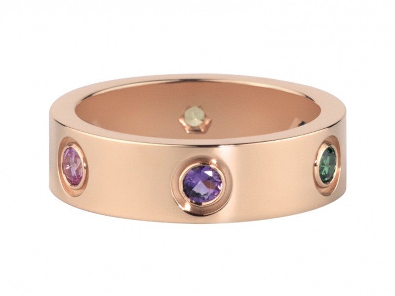 Cartier Love ring mounted on rose gold with sapphires, garnets and amethyst