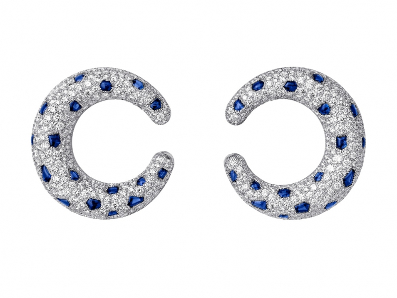 Cartier Panthère de Cartier earrings mounted on platinum with sapphires and diamonds