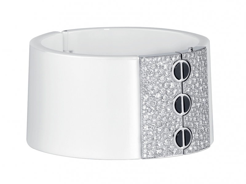 Cartier Love cuff bracelet mounted on white ceramic with diamonds