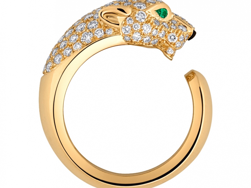 Cartier Panthère de Cartier ring mounted on yellow gold with diamonds, emeralds and onyx