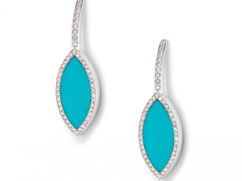 White gold earrings with turquoise and white diamonds Aura collection Hanadi keane