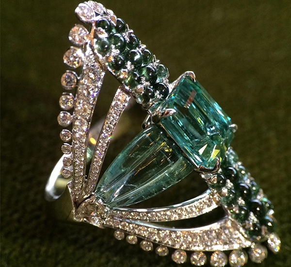 John Rubel Zsa Zsa Ring set with tourmalines and diamonds