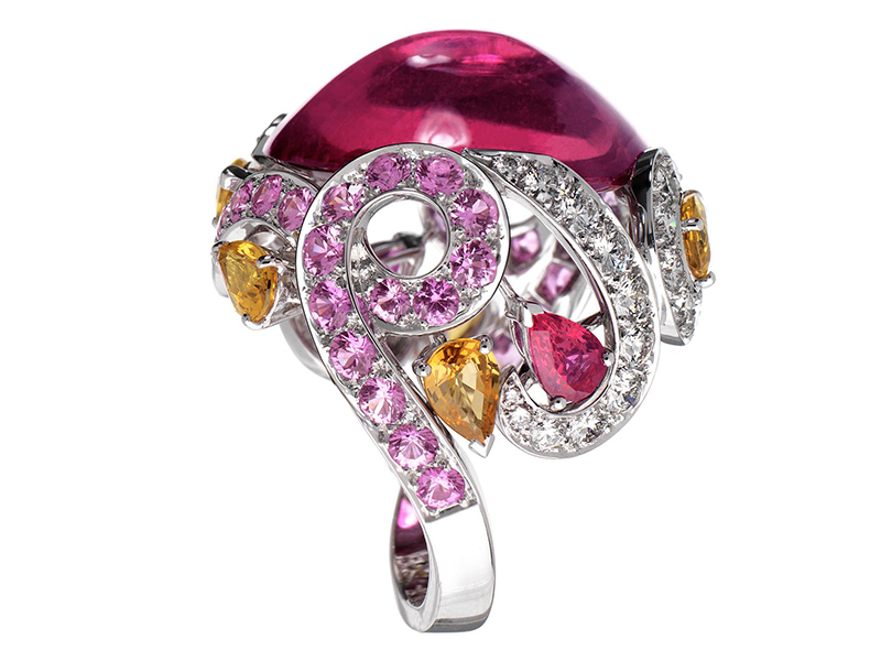 Ritz Fine Jewellery River Ring - 24.65 carats Cabochon pink tourmaline, diamonds, rubellite and sapphires set in white gold- £50'000