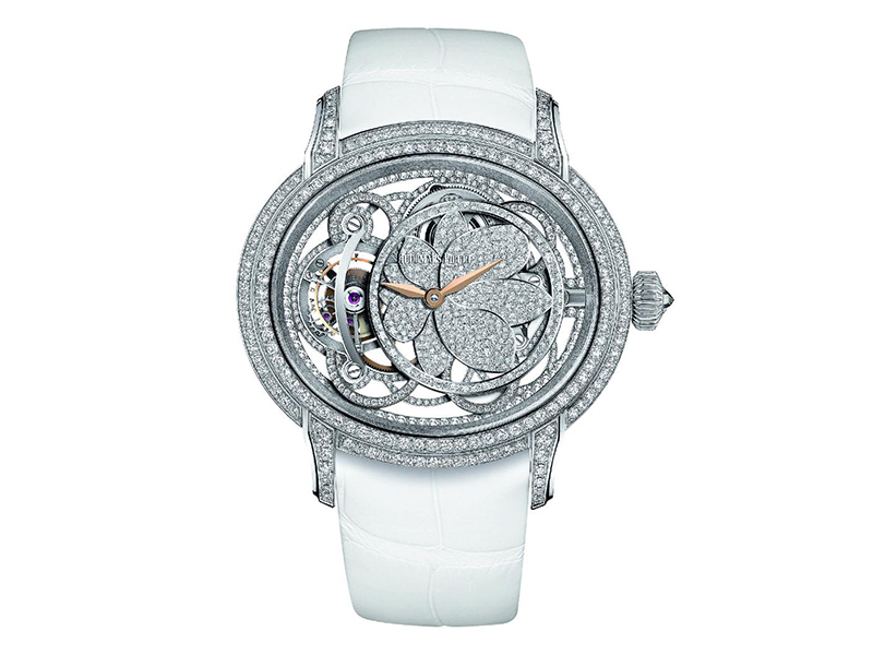 Ralph Lauren The Tuxedo watch with a satin strap, diamond paved case and buckle, this timepiece is more a piece of jewelry to worn with a chic and elegant gown embodying Ralph Lauren's perfect style.