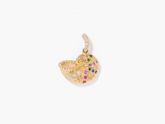 Aurélie Bidermann - Nautilus mini charm pendant mounted on yellow gold with multicolored sapphires