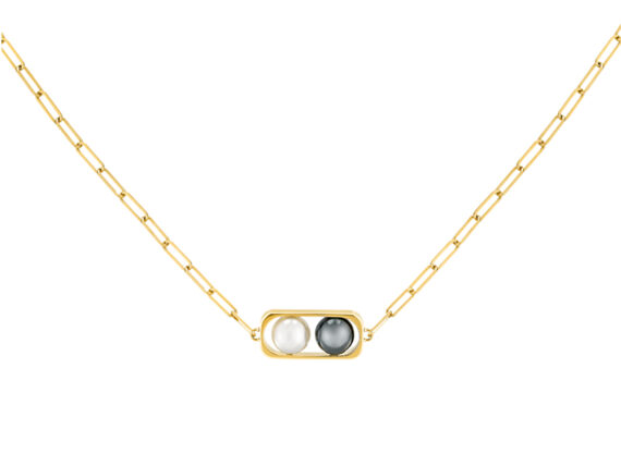 Dinh Van - 2 Perles small necklace mounted on yellow gold with freshwater and hematite pearls