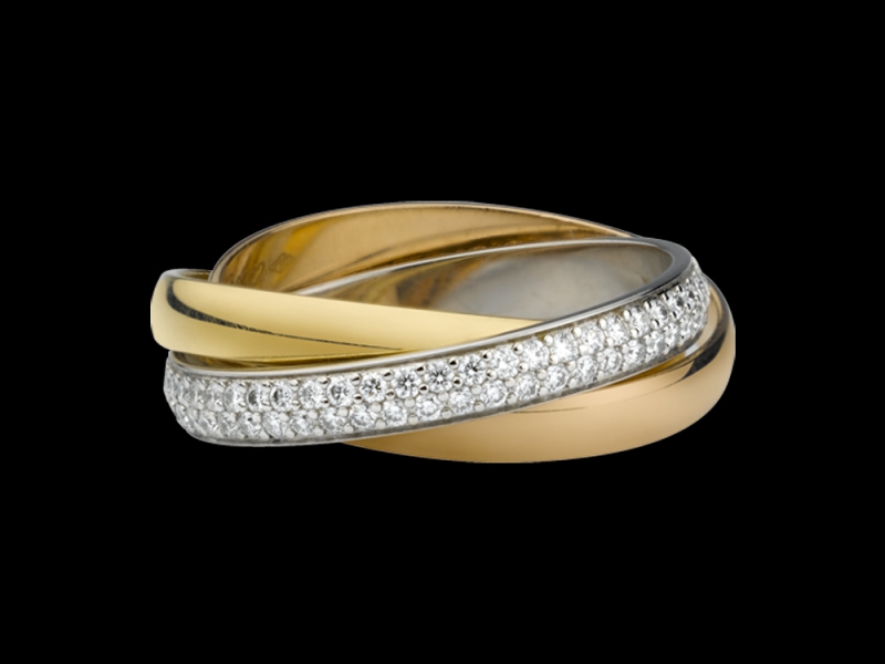 Trinity ring by Cartier mounted on white, rose and yellow gold with diamonds