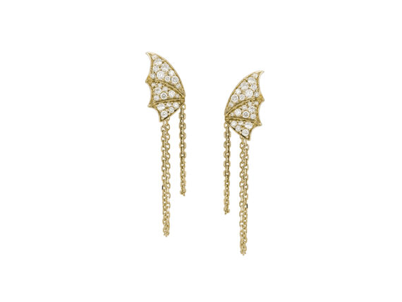 Stephen Webster Fly By Night Chain Pave Earrings set in 18ct yellow gold with white diamonds