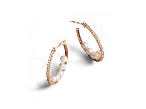 Bucherer - Pearls earrings mounted on rose gold with 10 pearls and 70 diamonds