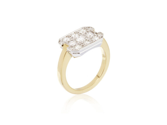 Virginie David Désirée ring mounted on yellow and white gold with round diamonds 