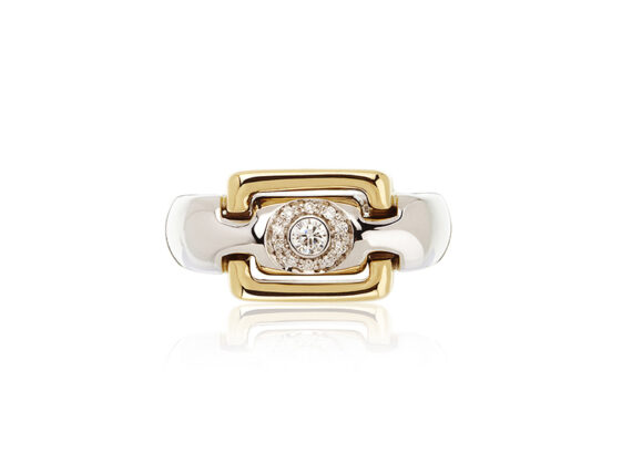 Virginie David Atherine ring mounted on yellow and white gold with round diamonds