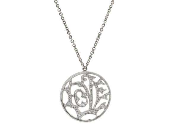 Cathy Waterman Love pendant necklace mounted on platinum with white diamonds 