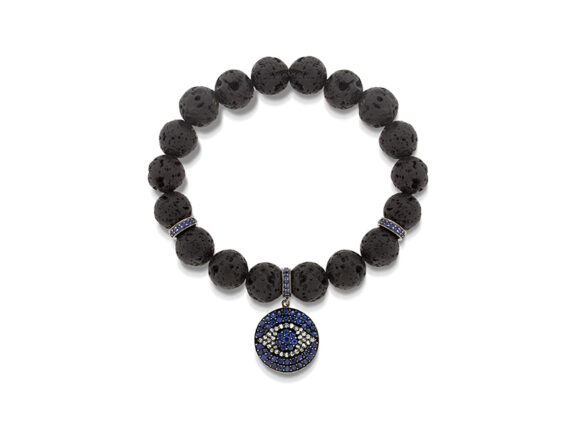 Loree Rodkin Lava Evil Eye bracelet mounted on black rhodium with diamond and sapphire