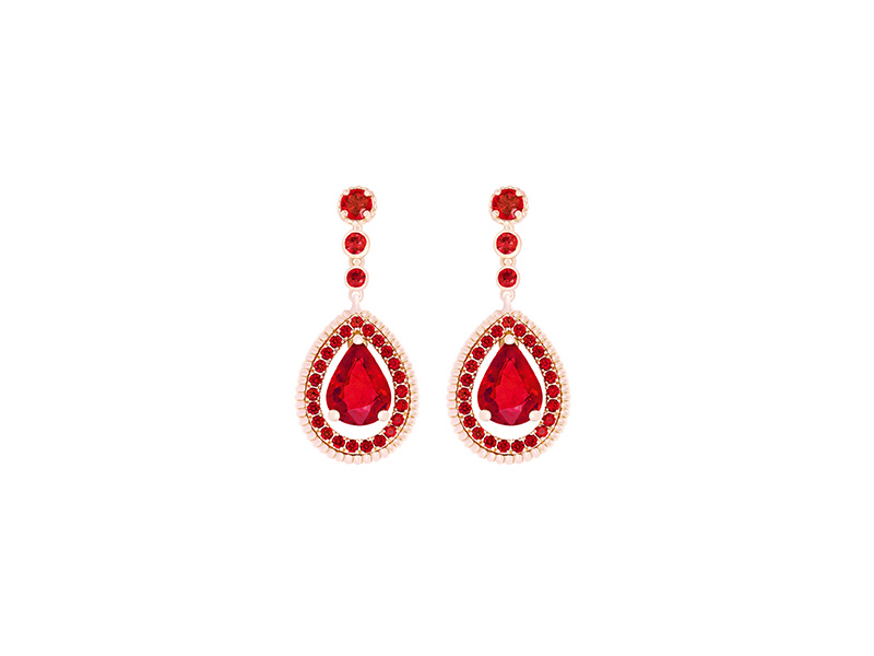 Faberge Three colors of love ruby drop earrings mounted on rose gold