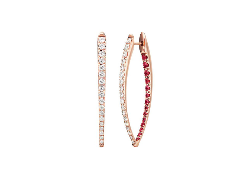 Melissa Kaye Cristina earrings mounted on rose gold with diamonds and rubies