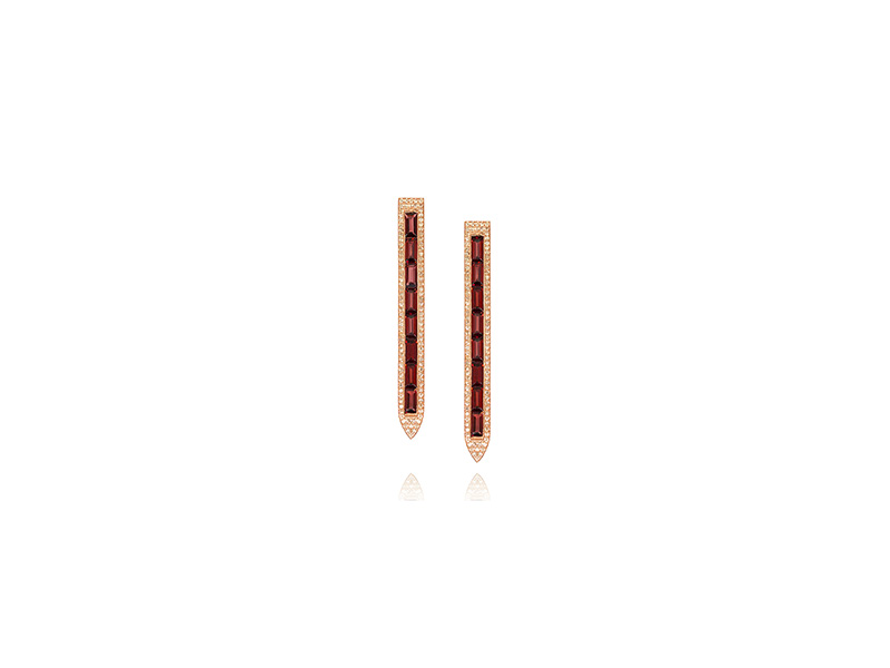 Ralph Masri From Sacred windows, earrings mounted on rose gold with champagne diamonds and garnets