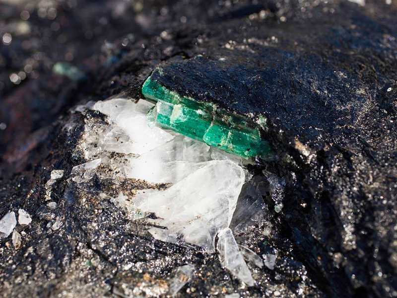 Gemfields Emerald crystal in situ at Kagem Emerald Mine, Zambia
