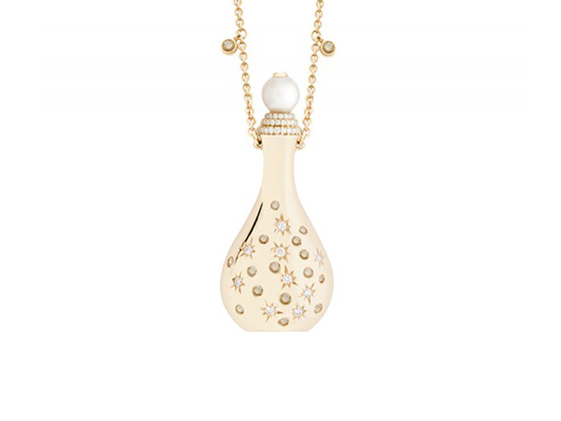 John Rubel Amelia necklace mounted on rose gold with Akoya pearl, white and brown diamonds is available at the Pop Up