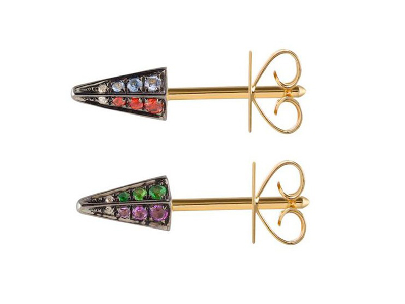 Noor Fares GEO rainbow stud cone multi-colored gemtone earrings
