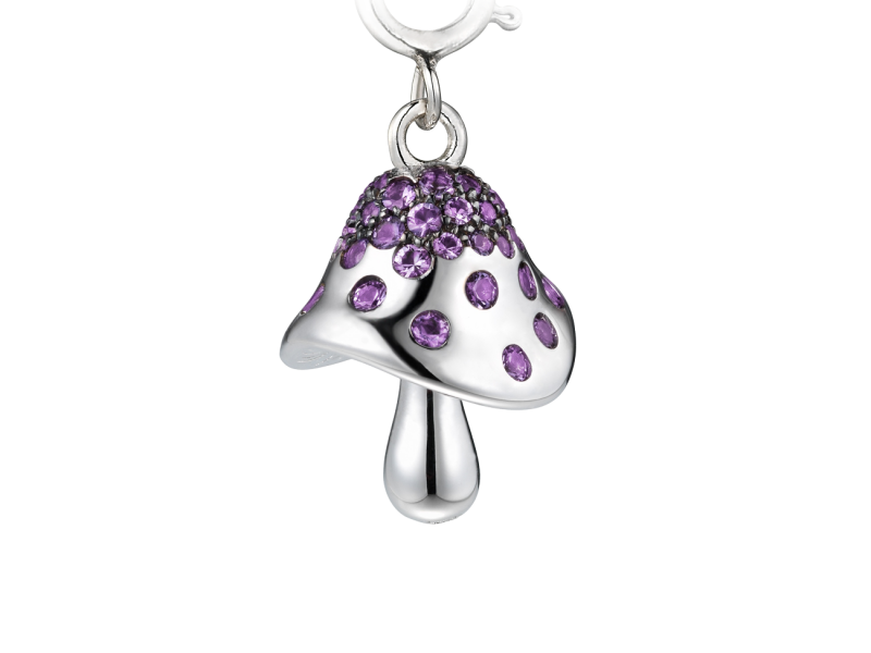 Shawish Mushrooms charms mounted on white gold with amethysts