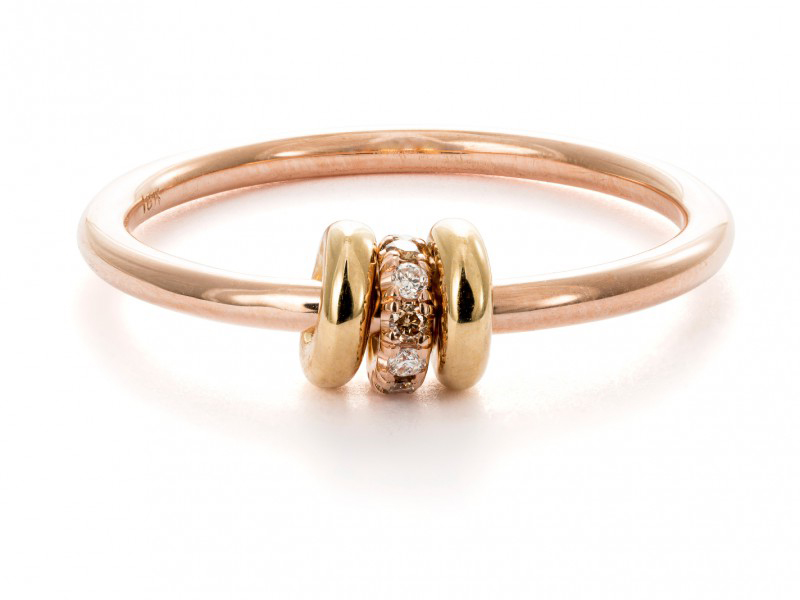 Spinelli Kilcollin From Axis collection - Sirius RGW ring mounted on rose gold with three annulets of 18k yellow gold with on set with micro pavé white full cut diamonds