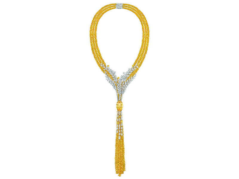 Chanel Moisson d’Or necklace mounted on white and yellow gold set with a oval-cut yellow sapphire and 27 marquise-cut diamonds, 329 brilliant-cut diamonds, 11 brilliant-cut yellow sapphires and 977 yellow sapphire beads