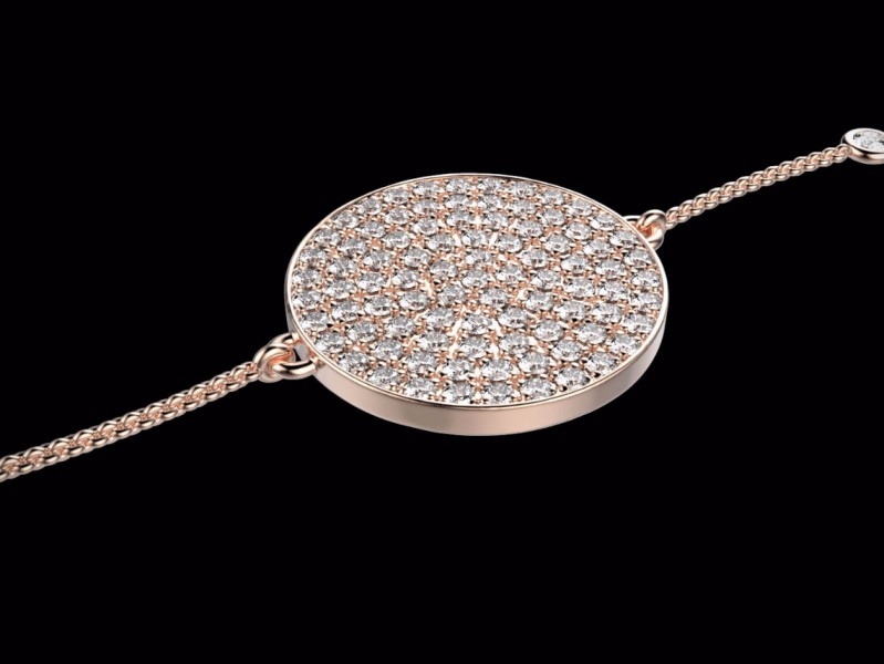 Victor Houplain Medaillon bracelet mounted on rose gold with white diamonds