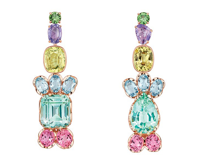 Dior The Granville Collection - Multicolor earrings mounted on rose gold with green tourmaline