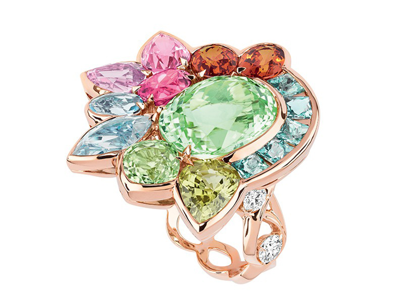 Dior The Granville Collection - Multicolor ring mounted on rose gold with green tourmaline