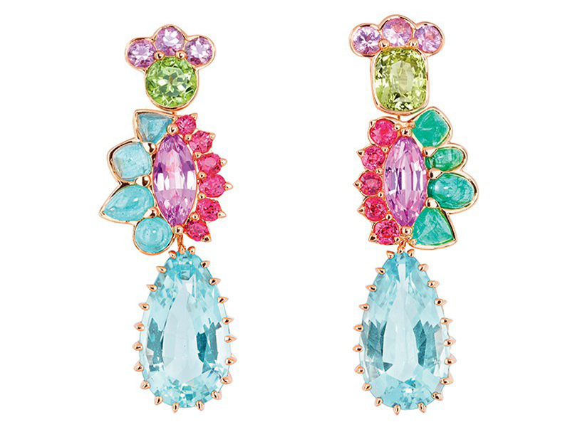 Dior The Granville Collection - Multicolor earrings mounted on rose gold with aquamarine