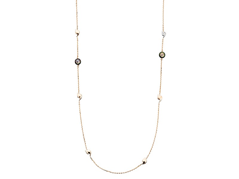 Rivka Nahmias Sautoir Y-Talisman mounted on rose gold with diamonds tahitian pearls