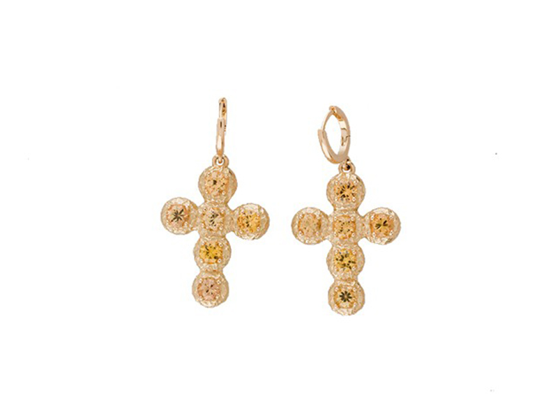 Aude Lechère Yellow Sapphire Cross Earrings mounted on yellow gold - CHF 1'710