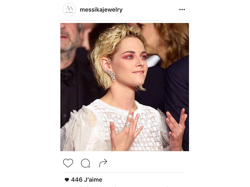 Messika Kristen Stewart wore the Messika Calypso ear cuff and the Gloria double ring.
