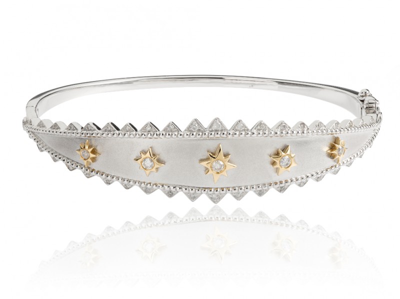 Elise Dray Khalessi Bracelet set with white gold brushed and yellow gold designs centered with diamonds