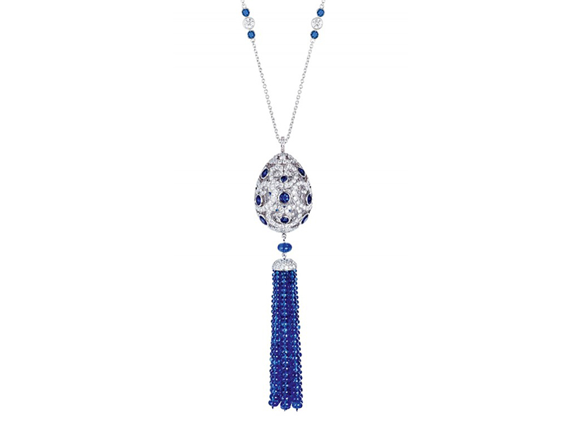 Fabergé Imperial collection - Imperatrice tassel pendant mounted on white gold with round blue sapphires, diamonds and blue sapphire beads