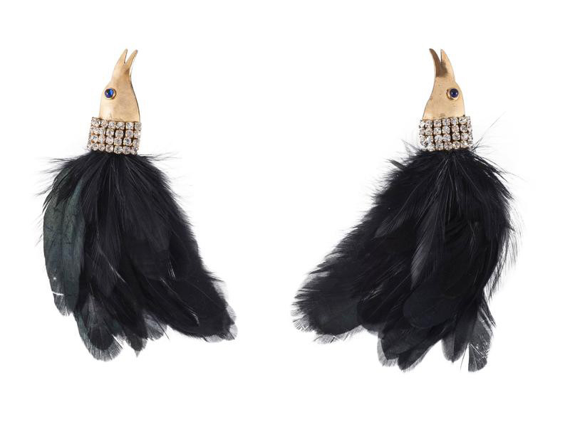 Isabel Canovas Bird of paradise earrings mounted on gilt metal with feather ~ CHF 2'108