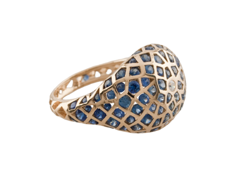 Aude Lechere This ring from Oursin collection mounted on yellow gold with blue saphirs is available at the Pop Up - CHF 5'080