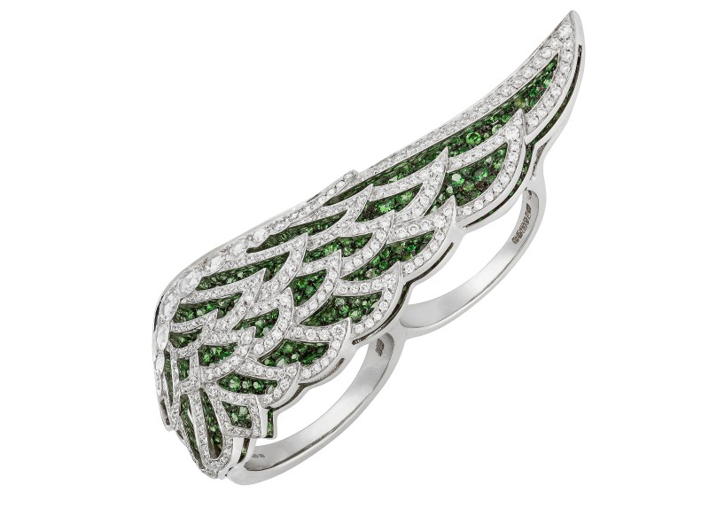 Garrard From Wings Lace collection, a white gold ring set with tsavorites and diamonds