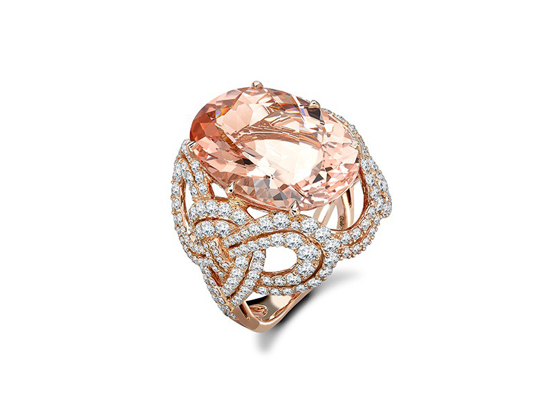 Garrard From Entanglement collection, a rose gold ring set with a morganite and white diamonds