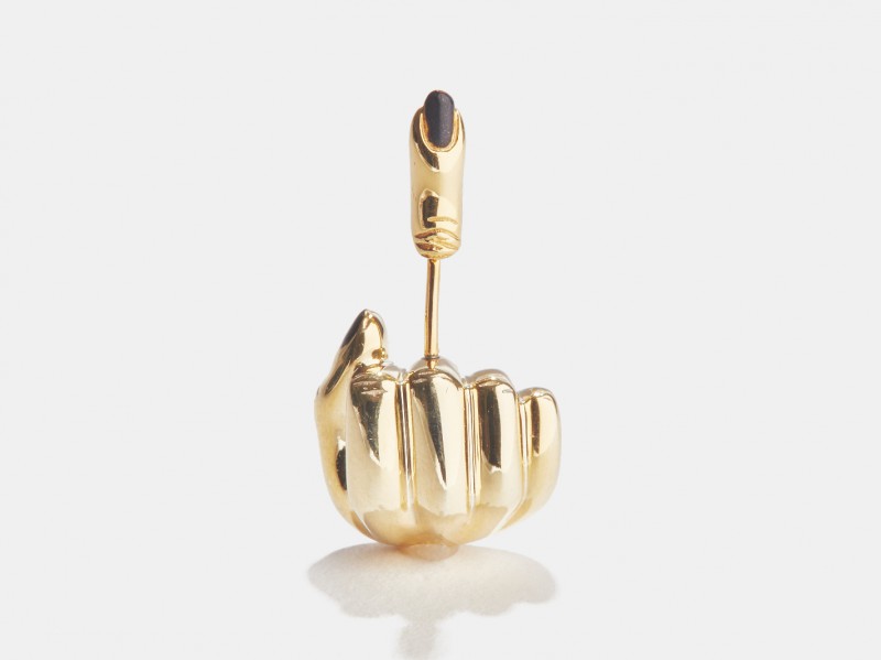 Anissa Kermiche Middle finger earring - Gold plated silver with black enamel, ~ GBP£ 235