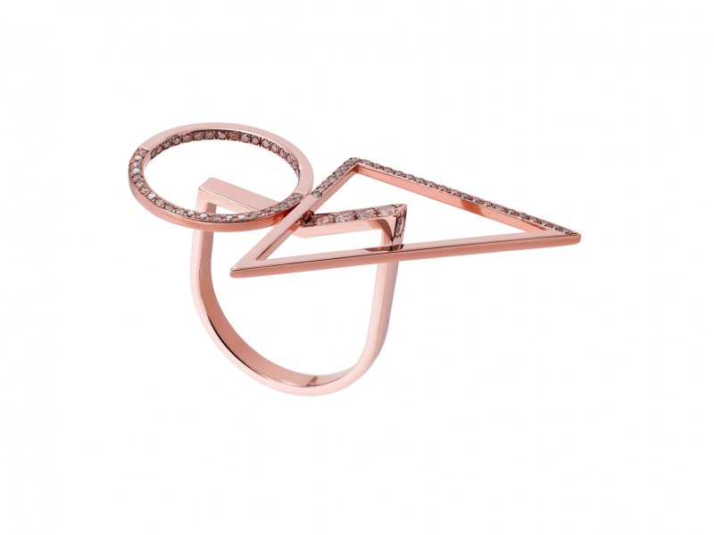 Kova fine jewelry pink gold and diamonds triangle ring